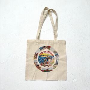 San Francisco Cable Car Graphic Canvas Tote Bag Natural 100% Cotton
